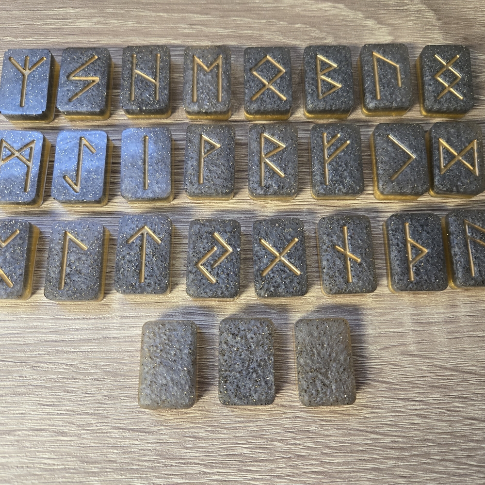Gray and Gold Rune Stones Set